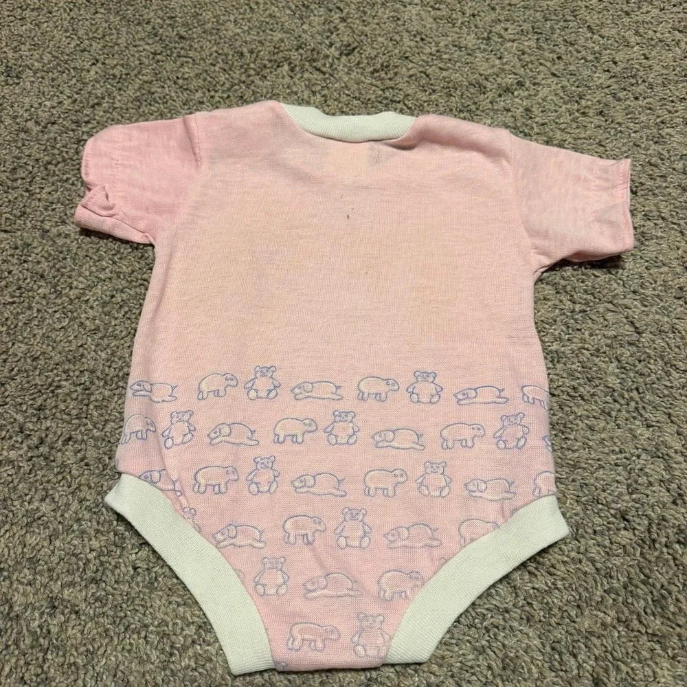 Vintage Sesame Street Baby Onesie 10-14 lbs Pink Tea Party Teddy Bear USA